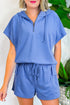 Sky Blue Casual Zipped Short Sleeve Hoodie and Shorts Set